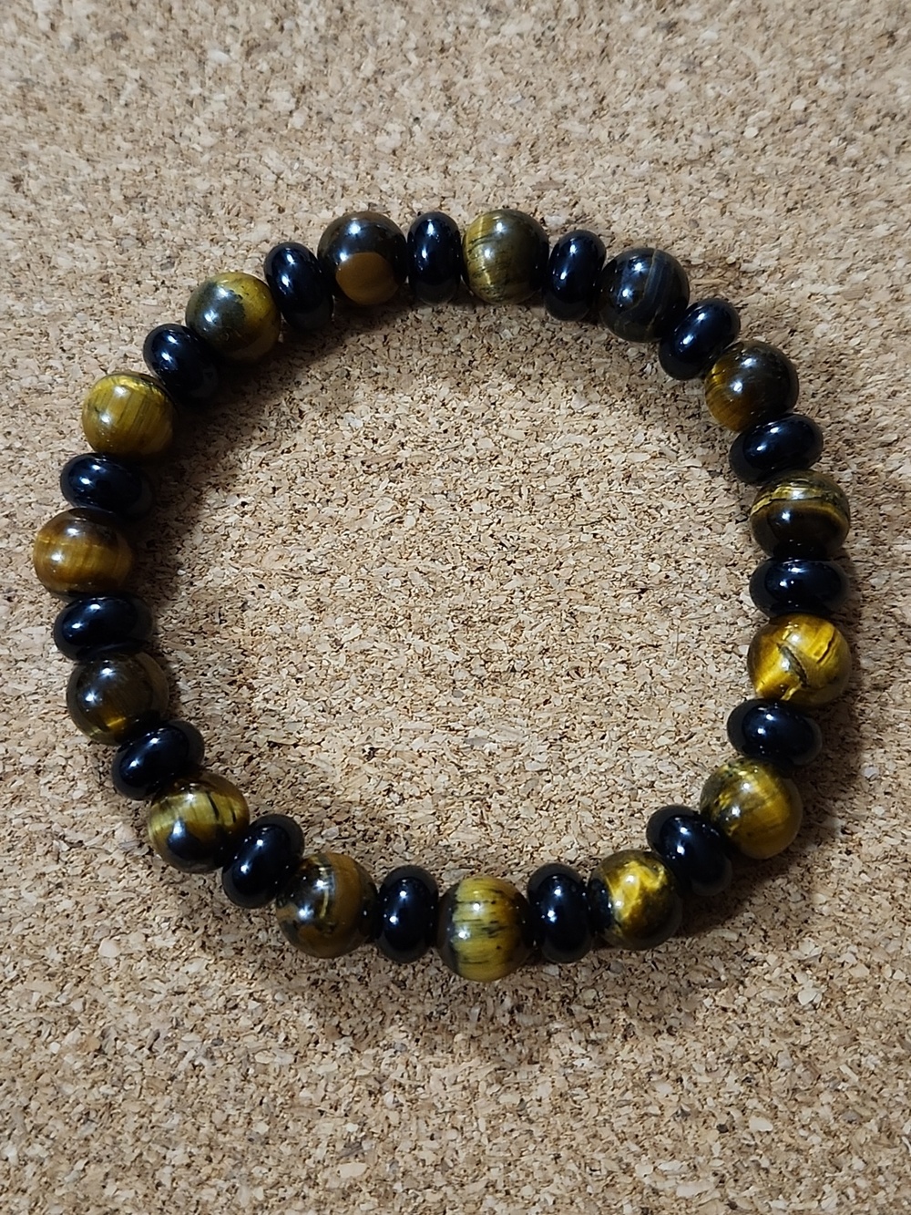 Handmade Tiger Eye and Black Beaded Bracelet